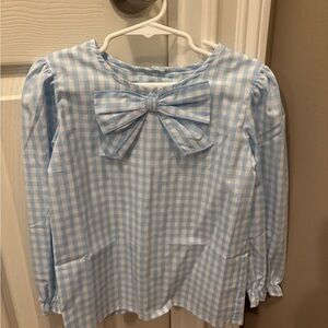 NWT The Beaufort Bonnet Company Light Blue Gingham Blouse with Bow